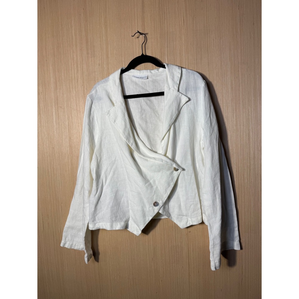 Bryn Walker White 100% Linen Asymmetrical Button Front Jacket Womens Large USA